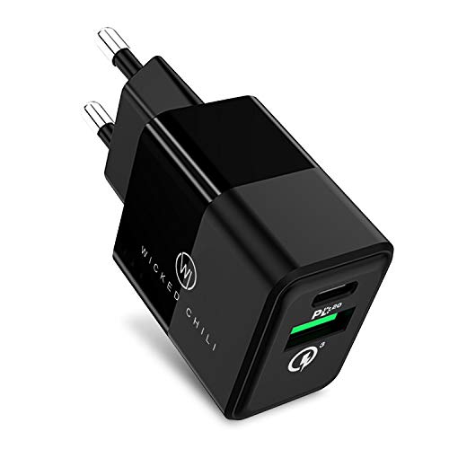 Wicked Chili 20W Dual USB-Netzteil mit QC 3.0 und USB C PD - Schnellladegerät kompatibel mit iPhone 14, 13, 12 (Pro, Max, Plus, Mini) MagSafe Ladegerät, 20W PD & QC 3.0 Dual-Port Adapter von Wicked Chili