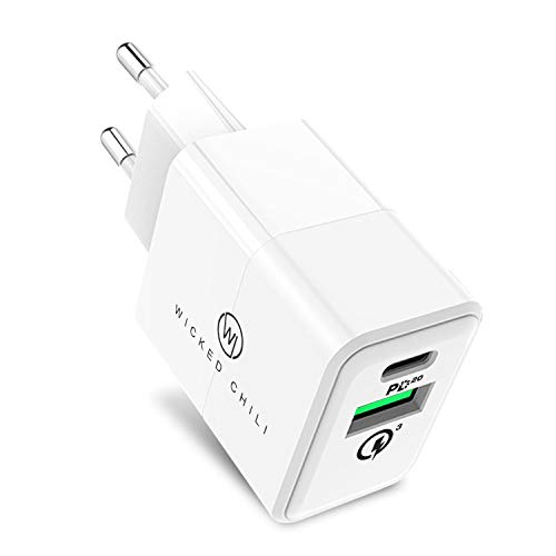 Wicked Chili 20W Duo Ladegerät, USB-A/USB C - Schnellladegerät, Netzteil kompatibel mit Samsung, Huawei, Apple iPhone 14, 13, MagSafe Ladegerät, Steckernetzteil (Power Delivery, QC 3.0, PD) von Wicked Chili