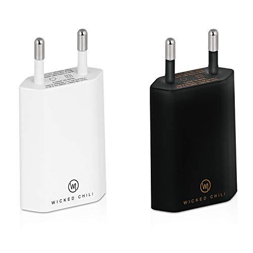 Wicked Chili 2X Pro Series Netzteil USB Adapter kompatibel mit Apple iPhone, Samsung Galaxy/Handy Ladegerät, Smartphone Netzstecker (1A, 5V) schwarz/weiß von Wicked Chili