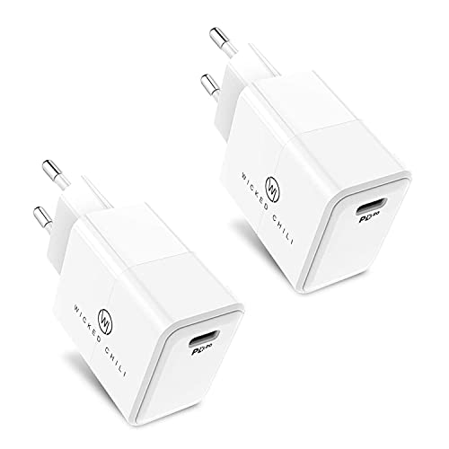 Wicked Chili 2er Set 20W Netzteil mit USB-C Anschluss kompatibel mit iPhone 15, 14, 13, 12 (Pro, Max, Plus, Mini), Samsung und MagSafe- Universal Power Adapter PD3.0 Fast Charge von Wicked Chili