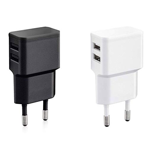 Wicked Chili 2er Set Dual USB Ladegerät (Weiß und Schwarz) 12W / 2,4A Pro Series Universal Netzteil für Handy, Watch, Powerbank und Bluetooth Speaker, 2-Fach Netzadapter (90°) von Wicked Chili