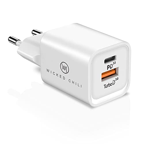 Wicked Chili 33W Dual USB Netzteil mit USB-C PD und QC 4.0+, Universal Fast Charger, GaN Schnellladegerät kompatibel mit MagSafe, iPhone 14, 13, 12, 11 (Pro, Max, Plus, Mini) und Apple Watch Ultra von Wicked Chili