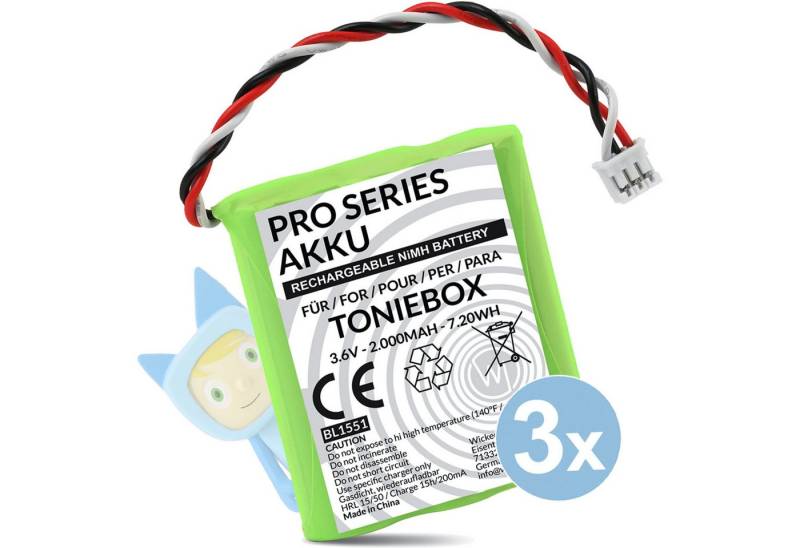 Wicked Chili 3x Akku für Toniebox,50AA5S Ersatzakku Batterie 2000 mAh mit Moosgummi Zusatz-Akku MT-F Pro Series (3,6 V), Akku geeignet für TonieBox von Wicked Chili
