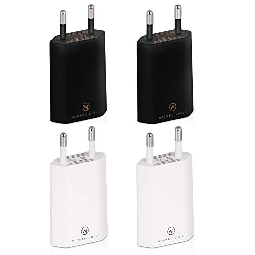 Wicked Chili 4X Pro Series Netzteil USB Adapter kompatibel mit Apple iPhone, Samsung Galaxy/Handy Ladegerät, Smartphone Netzstecker (1A, 5V) schwarz/weiß von Wicked Chili