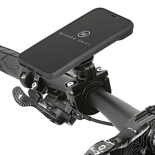 Wicked Chili QuickMOUNT Fahrrad Halterung kompatibel mit iPhone XR (6,1") - Fahrrad Motorrad Lenker Adapter + Outdoor Case + Sicherungsband (360° - für 22-32 mm Lenker) schwarz von Wicked Chili