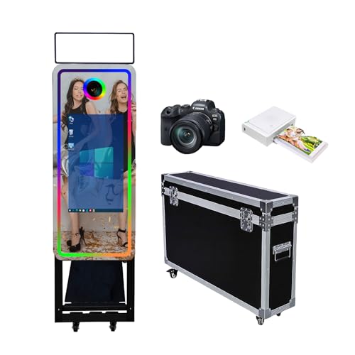 Magic Mirror Photo Booth 101,6 cm (40 Zoll), Flight Case Verpackung, tragbare 22-Zoll-Touchscreen-Spiegelkabine für Hochzeiten, Partys, Veranstaltungen (schwarze Maschine, 101,6 cm / 55,9 cm von WideMeet