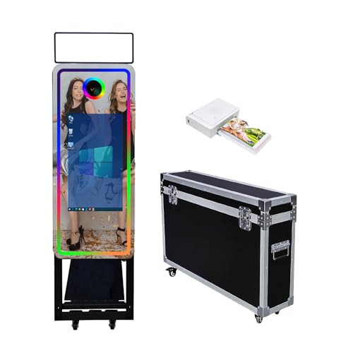 Magic Mirror Photo Booth 101,6 cm (40 Zoll), Flight Case Verpackung, tragbare 55,9 cm Touchscreen-Spiegelkabine für Hochzeiten, Partys, Veranstaltungen (schwarze Maschine, 101,6 cm / 55,9 cm von WideMeet