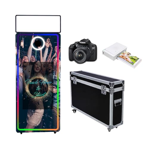 Magic Mirror Photo Booth 165,1 cm (65 Zoll), tragbare 81,3 cm Touchscreen-Spiegelkabine für Hochzeiten, Partys, Veranstaltungen (schwarze Maschine, 165,1 cm / 81,3 cm Touchscreen, komplettes Set) von WideMeet