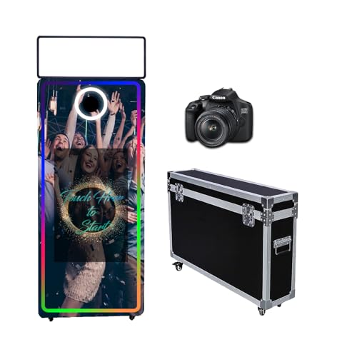 Magischer Spiegel, 101,6 cm, Flugkoffer, tragbar, 55,9 cm Touchscreen, Spiegelkabine für Hochzeiten, Partys, Veranstaltungen (schwarze Maschine, 165,1 cm / 32 Zoll Touchscreen + Kamera) von WideMeet