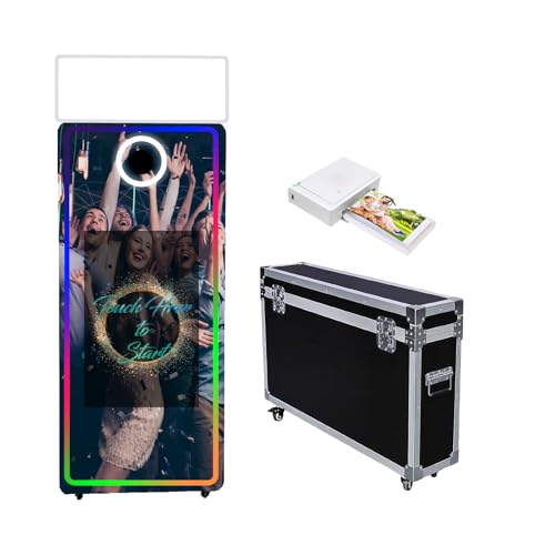 Magischer Spiegel, 101,6 cm, Flugkoffer, tragbar, 55,9 cm Touchscreen, Spiegelkabine für Hochzeiten, Partys, Veranstaltungen (weiße Maschine, 165,1 cm (32 Zoll) Touchscreen + Drucker) von WideMeet