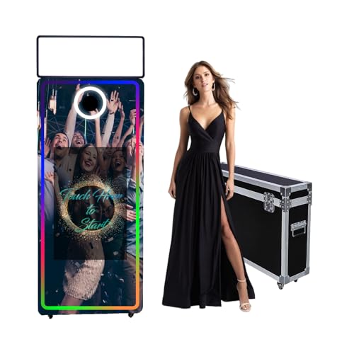 Magischer Spiegel, Fotokabine, 165,1 cm, Flugkoffer, tragbar, 81,3 cm (32 Zoll) Touchscreen, für Hochzeiten, Partys, Veranstaltungen (schwarze Maschine, 165,1 cm / 81,3 cm Touchscreen) von WideMeet