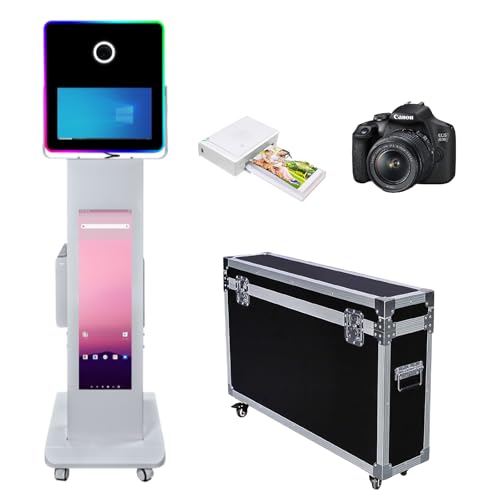 WideMeet 15,6 Zoll DSLR Photo Booth Maschine mit LCD-Touchscreen Tragbare Kamera Photobooth Flight Case Verpackung für Hochzeiten Partys Veranstaltungen (Weiße Maschine, komplettes Set) von WideMeet