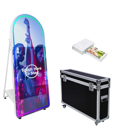 WideMeet Spiegel-Fotokabine, 81,3 cm (32 Zoll), Touchscreen, magischer Spiegelschrank, DSLR-Photobooth-Selfie, 165 cm, Fotokabinen-Maschine für Hochzeit, Party, Event (weiße Maschine, Maschine + von WideMeet