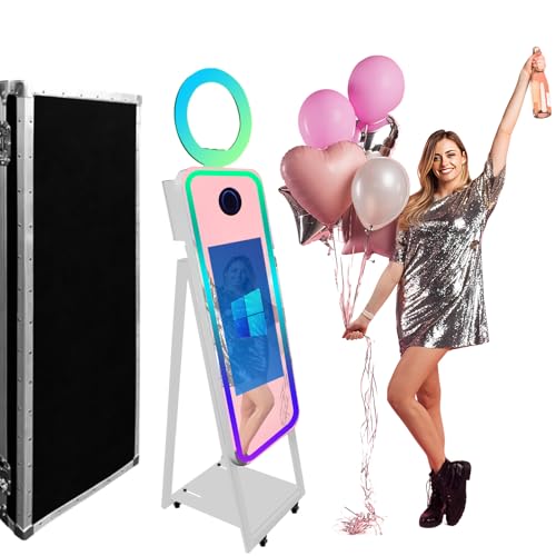 WideMeet Spiegel-Fotokabine, Selfie, LED-Rahmen, tragbarer Touchscreen, magischer Spiegel, für Hochzeiten, Partys, Events (101,6 cm (40 Zoll) (weiß) + Flugetui) von WideMeet