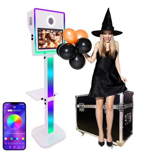 WideMeet Tragbare Kamera Spiegel Photo Booth Mit 15,6 Zoll Touchscreen Selfie Photobooth Maschine DSLR Mit Flight Case für Hochzeit Party Event (Weiße Maschine) von WideMeet