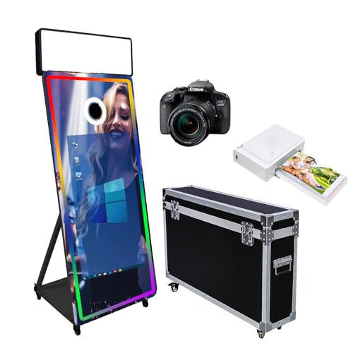 WideMeet Tragbare Kamera Spiegel Photo Booth mit 43 Zoll Touchscreen Selfie Photobooth Maschine DSLR Booth mit Flight Case für Hochzeit Party Event (Schwarze Kompletter Satz) von WideMeet