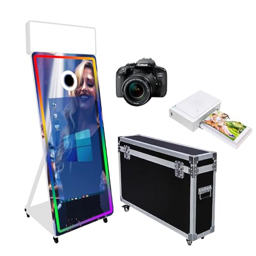 WideMeet Tragbare Kamera Spiegel Photo Booth mit 43 Zoll Touchscreen Selfie Photobooth Maschine DSLR Booth mit Flight Case für Hochzeit Party Event (Weiße Kompletter Satz) von WideMeet