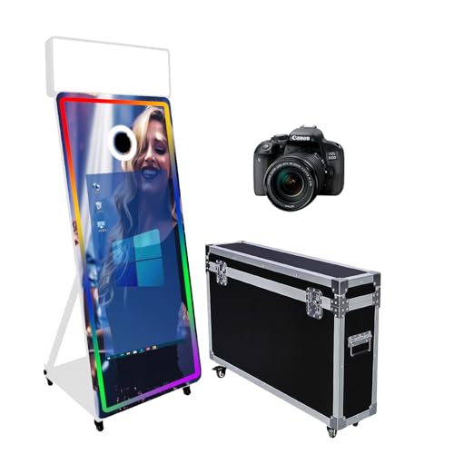 WideMeet Tragbare Kamera Spiegel Photo Booth mit 43 Zoll Touchscreen Selfie Photobooth Maschine DSLR Booth mit Flight Case für Hochzeit Party Event (Weiße Maschine+Kamera) von WideMeet