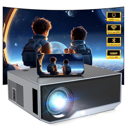 Beamer mit 5G WiFi und 5.2 Bluetooth, Unterstützung 4K 15000 Lumen 1080P Native Projektor, 35''-300'' Projektionsgröße Tragbarer Videoprojektor für iOS/Android/TV Stick/HDMI/USB Beamer mit 5G WiFi und 5.2 Bluetooth, Unterstützung 4K 15000 Lumen 1080P Native Projektor, 35''-300'' Projektionsgröße Tragbarer Videoprojektor für iOS/Android/TV Stick/HDMI/USB von Wielio