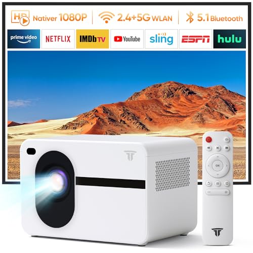 Mini Beamer Full HD 1080P mit 4K Unterstützung, WiFi Bluetooth Beamer mit motorisiertem Zoom, 30-200 Zoll Projektionsgröße, Kompatibel mit iOS/Android/Laptop/HDMI/USB (Weiß) von Wielio