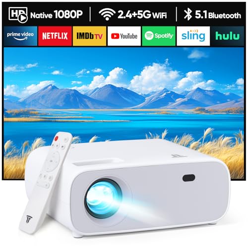 Wielio Beamer, Full HD 1080P Projektor mit 4K Unterstützung, mit WiFi und Bluetooth, 18000 Lumen Heimkino Projektor, Kompatibel mit Mehreren Geräten (Grau) von Wielio