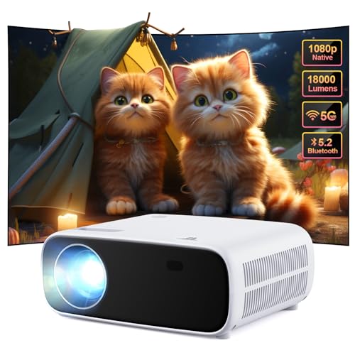 Wielio Full HD 1080P Beamer mit 4K Unterstützung, Bluetooth und WiFi, 18000 Lumen HD Display, Unterstützung 30-200 Zoll Projektionsgröße, Kompatibel mit iOS/Android/Laptop/Xbox (schwarz) von Wielio