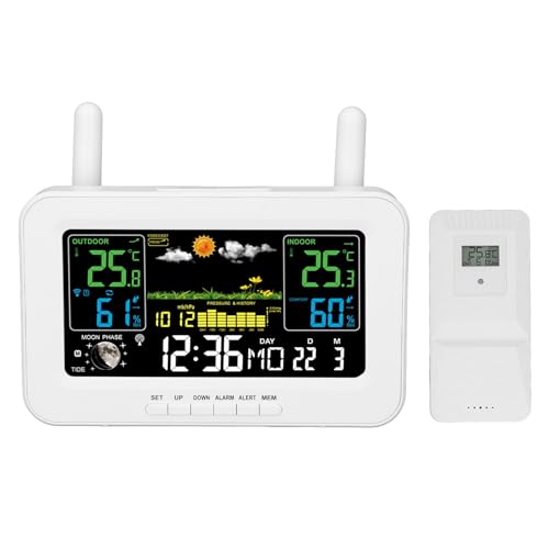 Wetterstation Indoor Outdoor Thermometer ABS Farbdisplay Digitaler Temperatur-Feuchtigkeitssensor Wettervorhersagestation (EU-Stecker 100-240 V) von Wifehelper