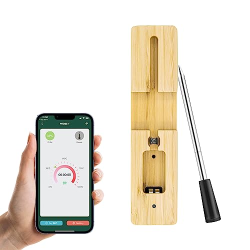 Wigearss Bluetooth Fleischthermometer Grillthermometer Kabelloses 45 Meter Bratenthermometer für BBQ, Grill, Backofen, kompatibel mit iOS und Android von Wigearss