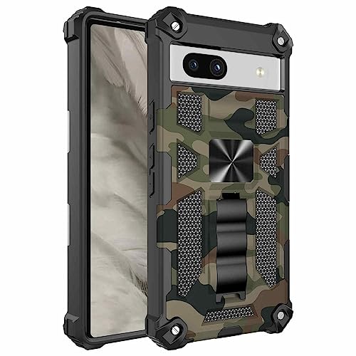 Für Google Pixel 7a Camouflage Shockproof Armor Military Magnet TPU Schutz Tasche Hülle Cover Grün von Wigento