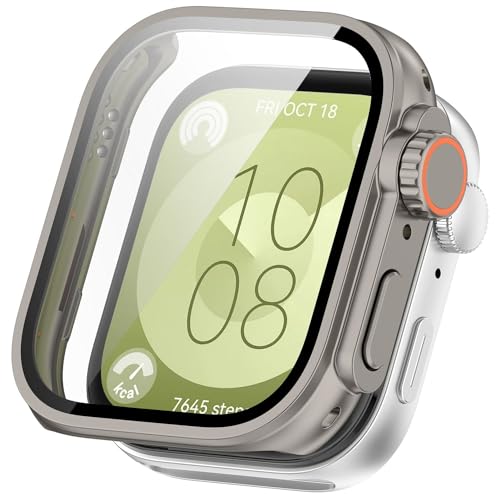 Wigento Für Huawei Watch Fit 3 Kunststoff Smart Watch Hülle Case Tasche + H9 Schutzglas Cover Titanium von Wigento