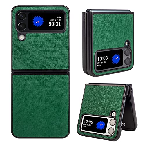 Wigento Für Samsung Galaxy Z Flip4 5G Design Cross Texture Cover Handy Tasche Hülle Etuis Muster Grün von Wigento