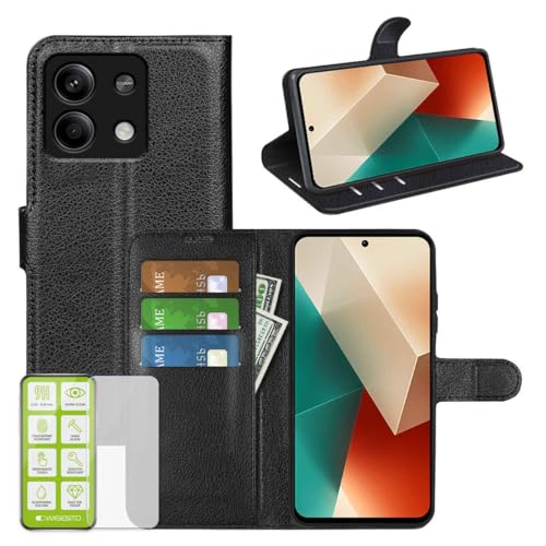 Für Xiaomi Redmi Note 13 Produktset Handy Tasche Wallet + H9 Hart Glas Schutz Hülle Case Cover Etuis Zubehör Schwarz von Wigento