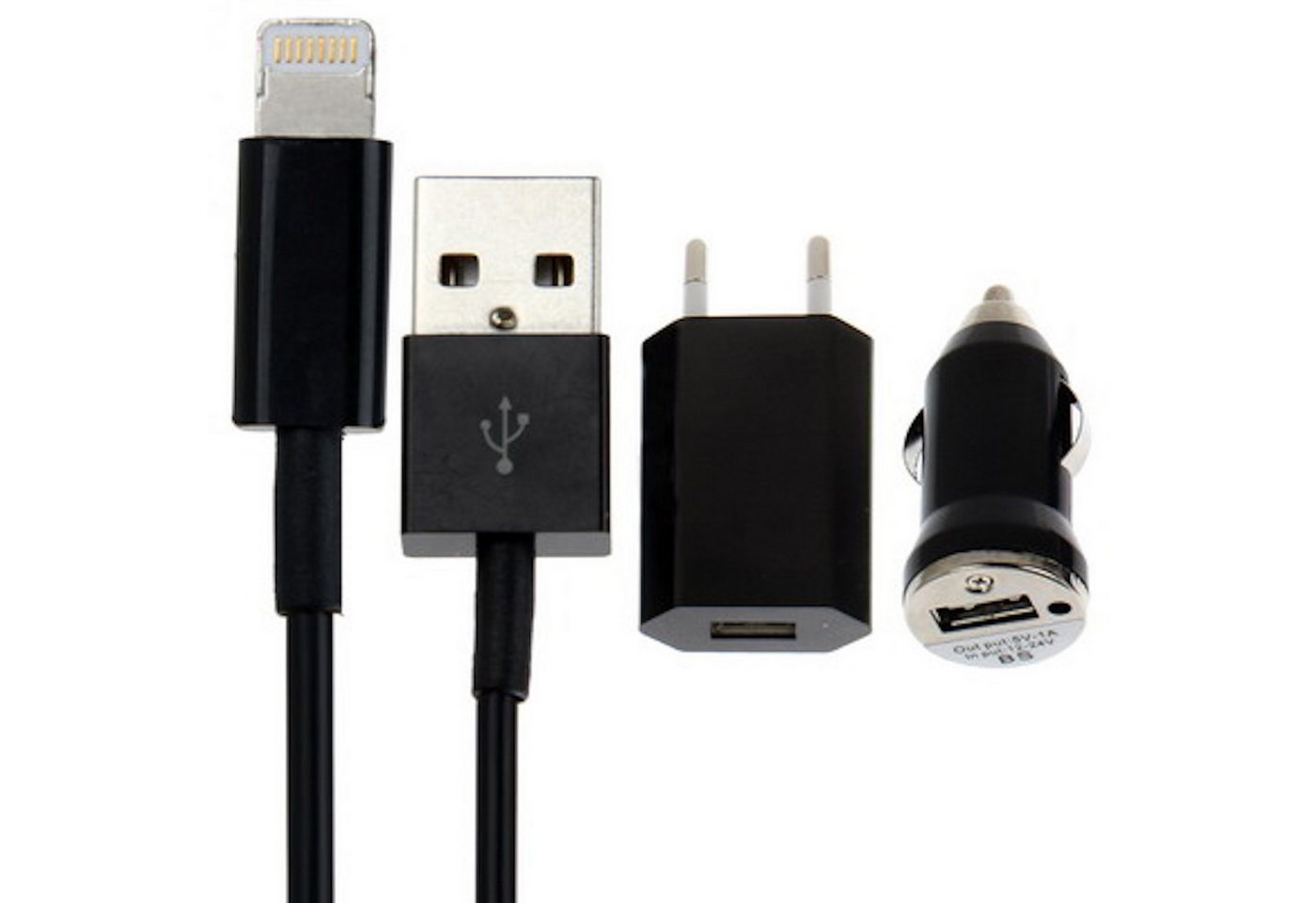 Wigento 3-in-1 Lade Set EU-Netzstecker, Kfz-Ladegerät 8-Pin-Kabel iPhone iPad Stromadapter, 0 cm von Wigento