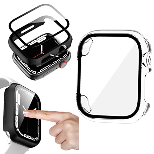 Wigento Für Apple Watch Series 9 8 7 45mm / 6 SE und 2023 2022 5 4 44mm 2 in 1 Shockproof Hart Uhr Hülle Cover + H9 Hart Glas Transparent von Wigento