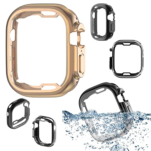 Wigento Für Apple Watch Ultra 1 + 2 49mm 2 in 1 Shockproof Uhr Tasche Etuis Hülle TPU Cover + PET Folie Rose Gold von Wigento