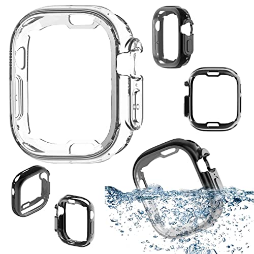 Wigento Für Apple Watch Ultra 1 + 2 49mm 2 in 1 Shockproof Uhr Tasche Etuis Hülle TPU Cover + PET Folie Transparent von Wigento