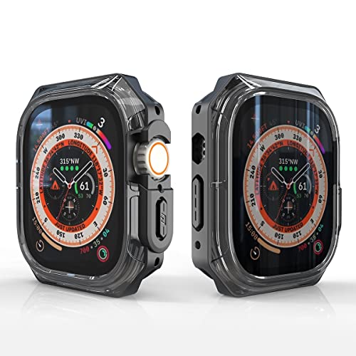 Wigento Für Apple Watch Ultra 1 + 2 49mm Shockproof Hochwertiges Premium Schutzgehäuse Transparent Schwarz von Wigento