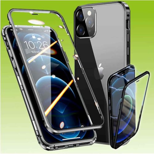Wigento Für Apple iPhone 13 Pro Max Beidseitiger 360 Grad Magnet/Glas Case Hülle Handy Tasche Bumper Schwarz von Wigento
