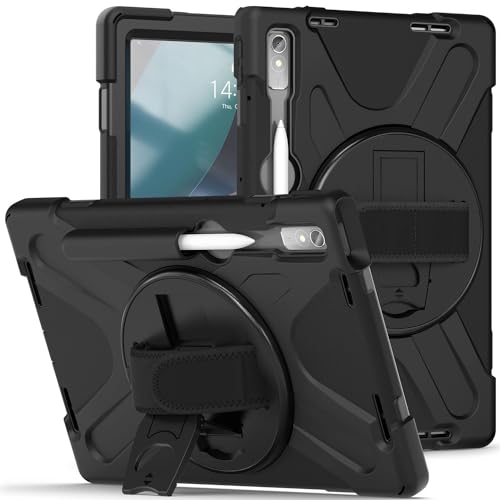 Wigento Für Lenovo Tab P11 Pro 2. Gen 11.2 Zoll 360 Grad aufstellbare Outdoor Hybrid Schwarz Tablet Tasche Etuis + Halteschlaufe von Wigento