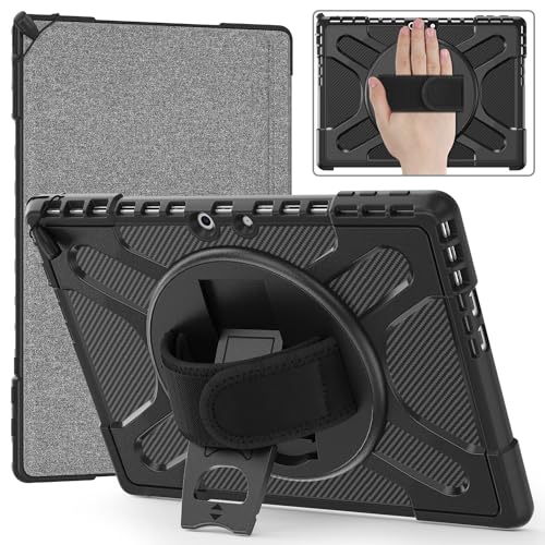 Wigento Für Microsoft Surface Pro 9 360 Grad aufstellbare Outdoor Hybrid Schwarz Tablet Tasche Etuis + Halteschlaufe von Wigento