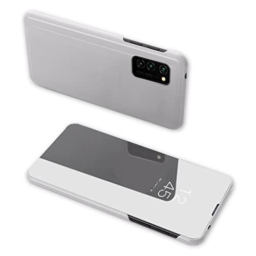 Wigento Für Samsung Galaxy A41 A415F Clear View Spiegel Mirror Smart Cover Silber Schutzhülle Cover Etui Tasche Hülle Neu Case Wake UP Funktion von Wigento