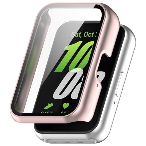 Wigento Für Samsung Galaxy Fit 3 Kunststoff Smart Watch Hülle + H9 Schutzglas Pink von Wigento