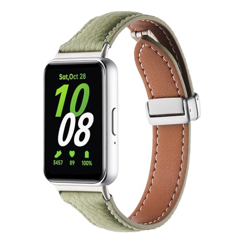 Wigento Für Samsung Galaxy Fit 3 Schmales Leder Armband Litchi Textur magnetische Schnalle Grün Wigento Für Samsung Galaxy Fit 3 Schmales Leder Armband Litchi Textur magnetische Schnalle Grün von Wigento