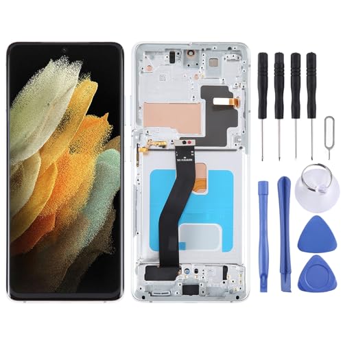 Wigento Für Samsung Galaxy S21 Ultra 5G Display Full OLED LCD mit Rahmen Einheit Touch Ersatzteil Reparatur Silber von Wigento