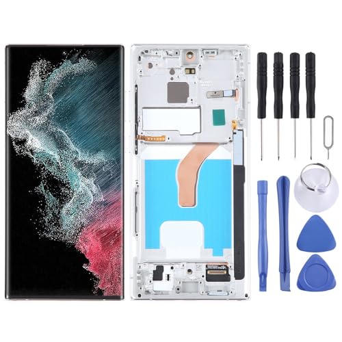 Wigento Für Samsung Galaxy S22 Ultra 5G Display Full OLED LCD mit Rahmen Einheit Touch Ersatzteil Reparatur Silber von Wigento