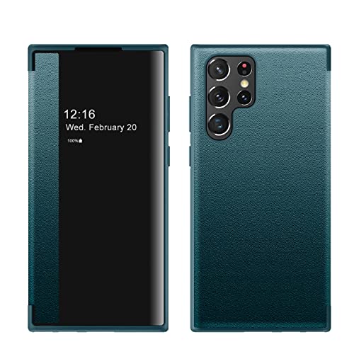 Wigento Für Samsung Galaxy S22 Ultra 5G View Smartcover Grün Schutzhülle Cover Etui Tasche Hülle Neu Case Wake UP Funktion von Wigento