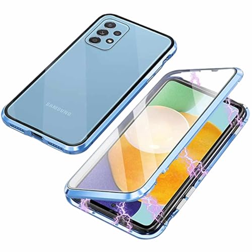 Wigento Für Samsung Galaxy S22 Ultra Beidseitiger 360 Grad Magnet/Glas Case Hülle Handy Tasche Bumper Blau von Wigento