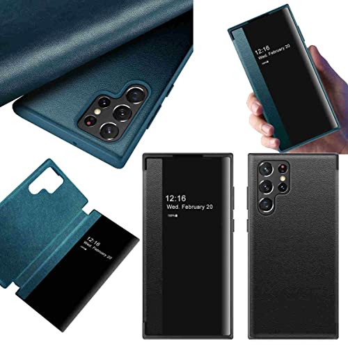 Wigento Für Samsung Galaxy S23 Ultra 5G View Mirror Smartcover Schwarz Schutzhülle Cover Etuis Tasche Hülle Neu Case Wake UP Funktion von Wigento
