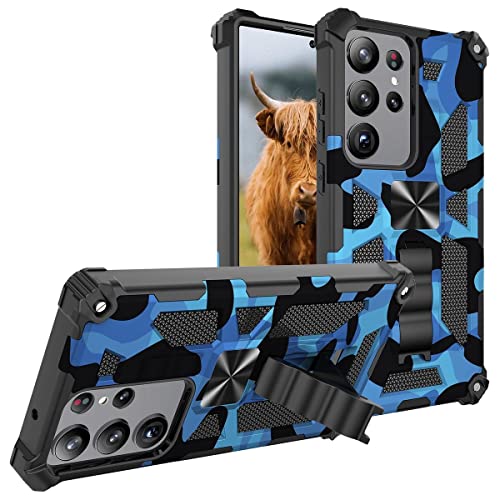 Wigento Für Samsung Galaxy S23 Ultra Stoßfeste Smartphone Hülle Armor Camouflage Blau Shockproof Robustes Smartphone Cover TPU von Wigento