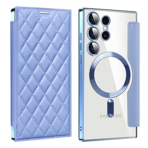 Wigento Für Samsung Galaxy S24 Ultra 360 Grad Full Body Magsafe RFID Anti Datenklau Kunst Leder Hülle Tasche Smart Cover Hellblau von Wigento